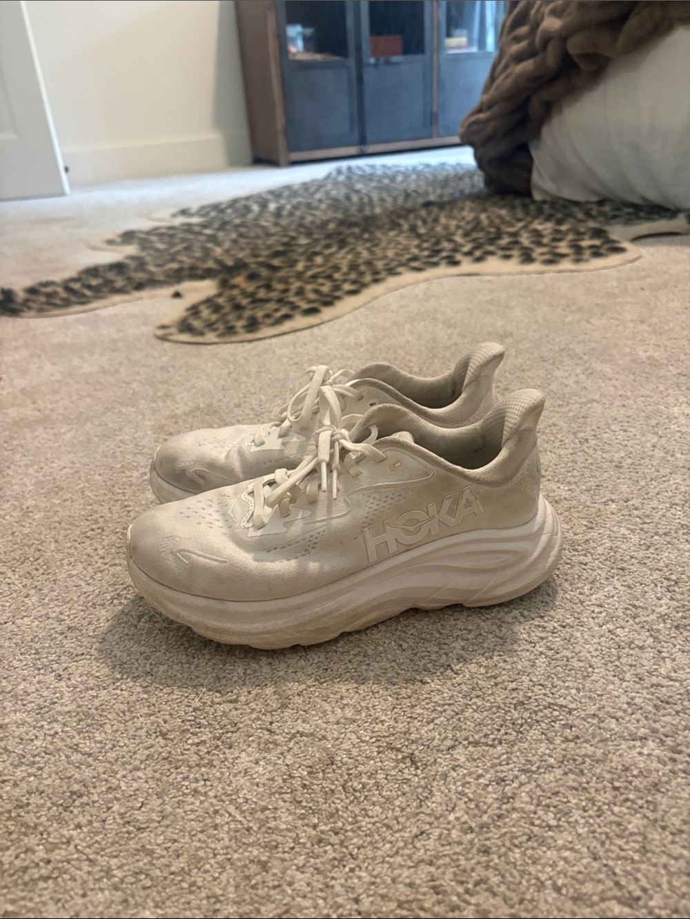 Hoka Kids Cream/White Cushioned Athletic Sneakers